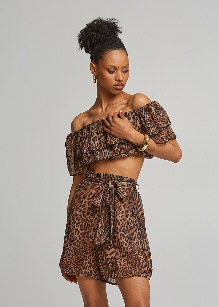 Off shoulder λέοπαρ μπλούζα
