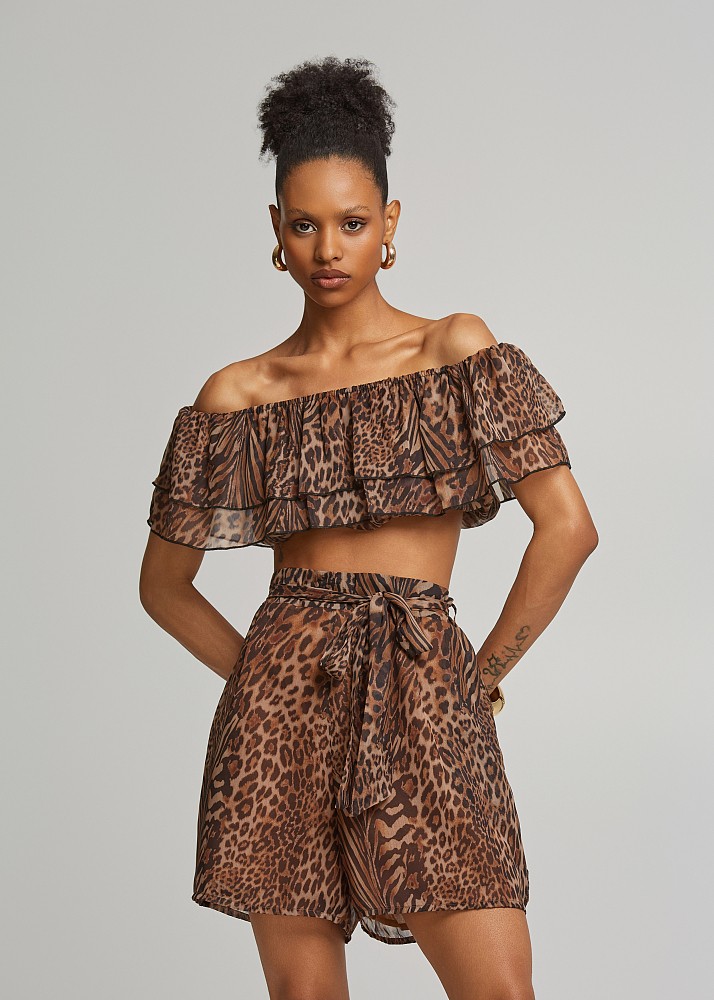Off shoulder λέοπαρ μπλούζα