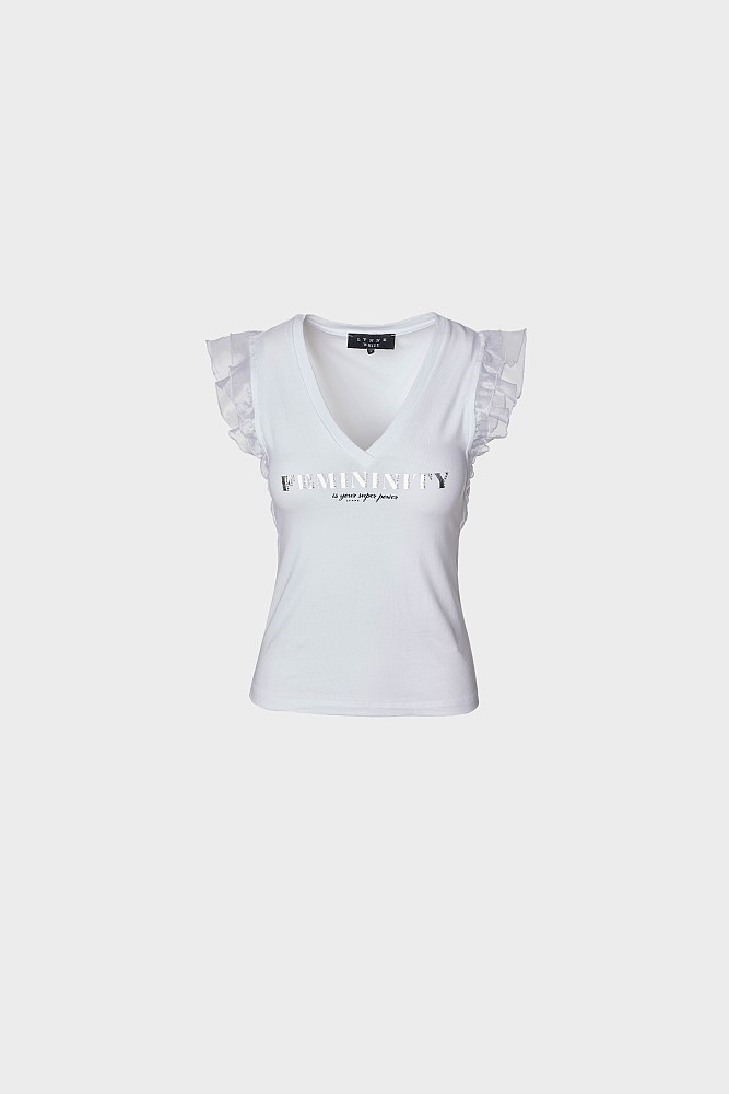 T-shirt με στάμπα και βολάν