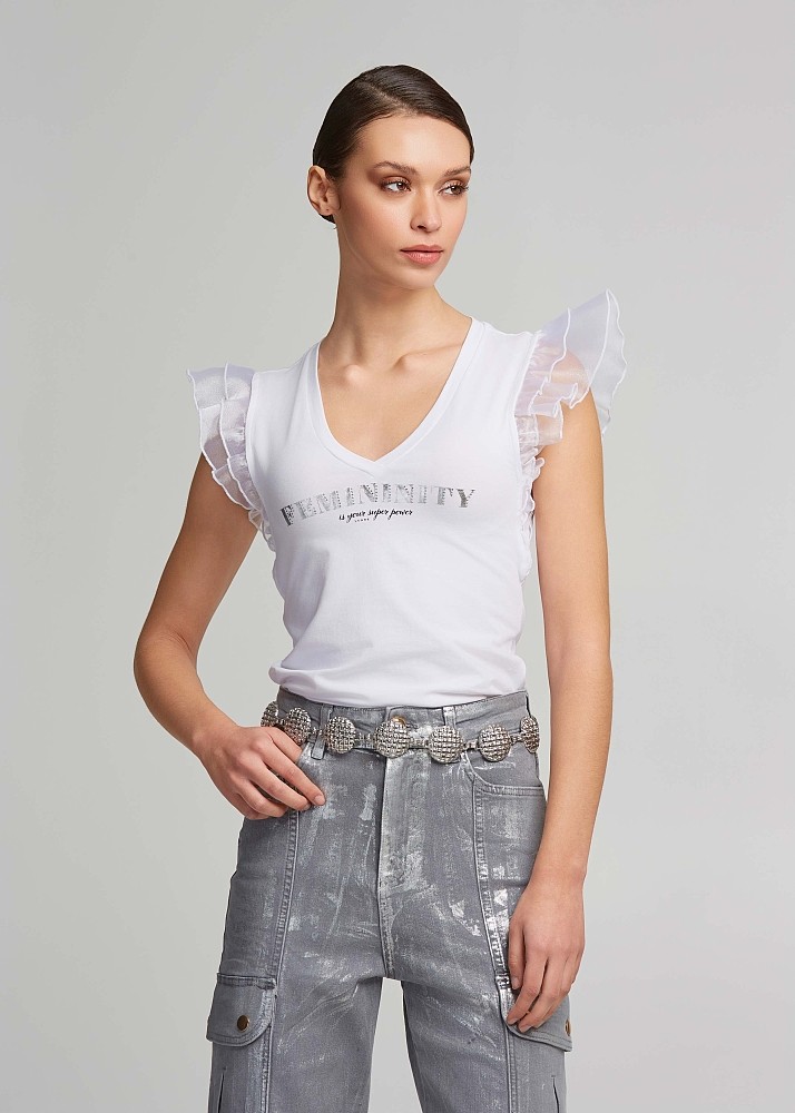T-shirt με στάμπα και βολάν