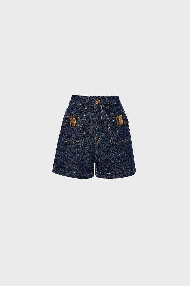 Denim Σορτς με μεταλλικές λεπτομέρειες