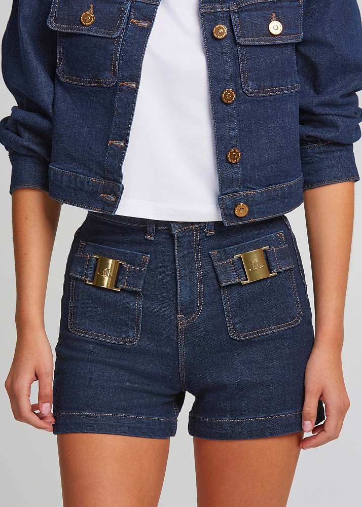 Denim Σορτς με μεταλλικές λεπτομέρειες