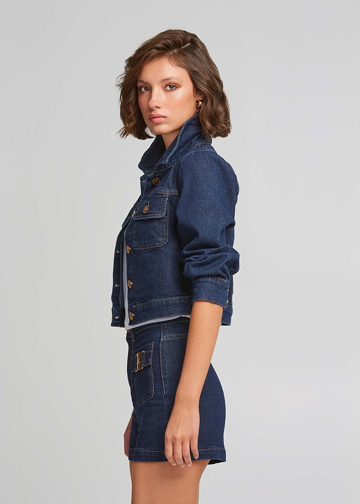 Denim Σορτς με μεταλλικές λεπτομέρειες