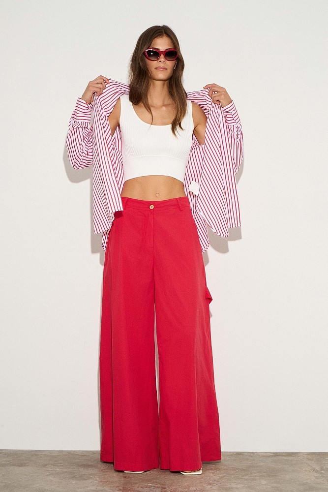 Wide leg βαμβακερό παντελόνι
