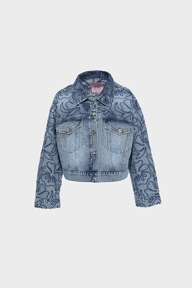 Denim μπουφάν με κεντητές λεπτομέρειες