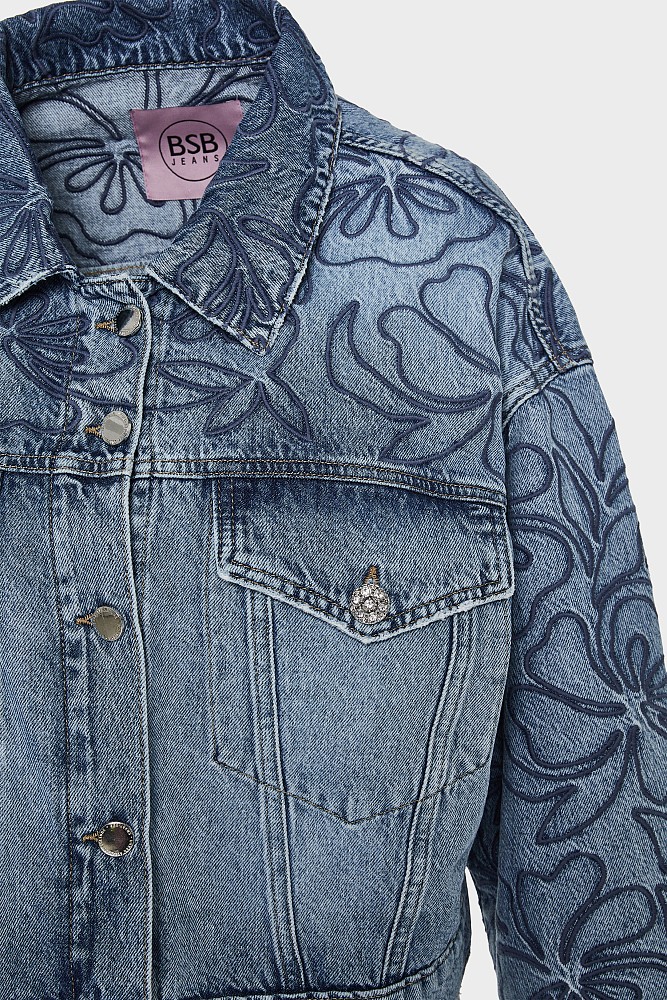 Denim μπουφάν με κεντητές λεπτομέρειες