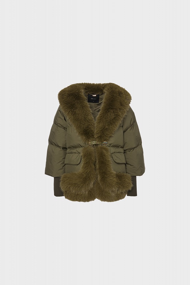 Puffer μπουφάν με συνθετική γούνα