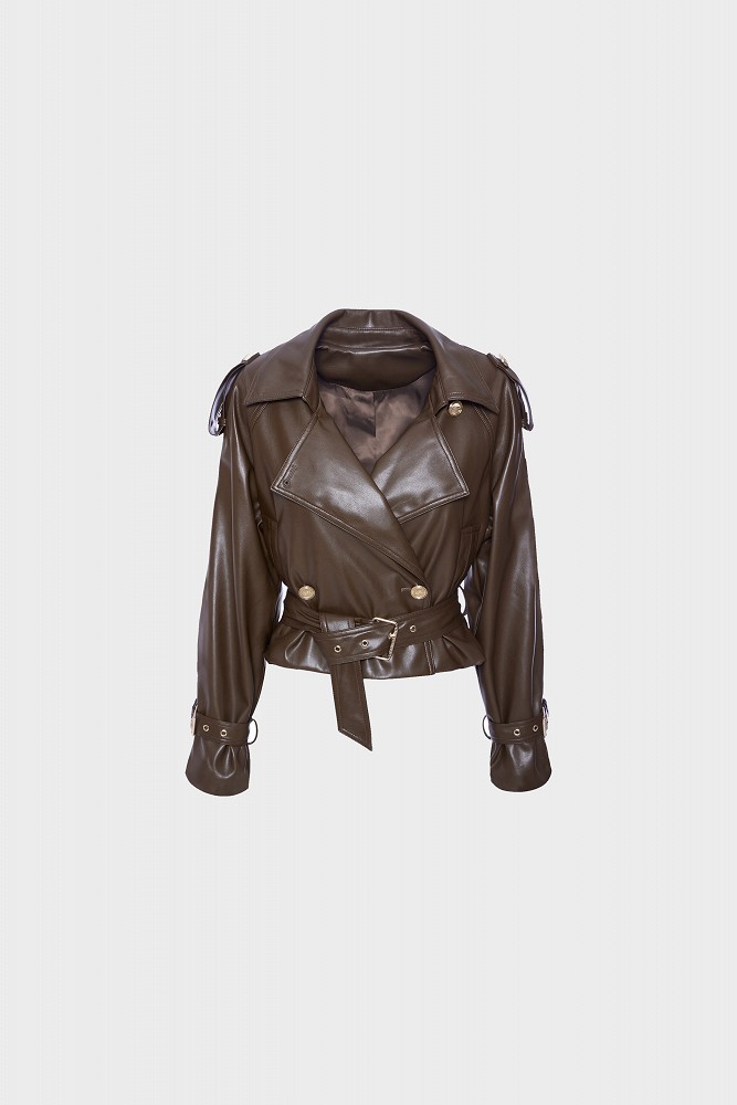 Leather look biker τζάκετ