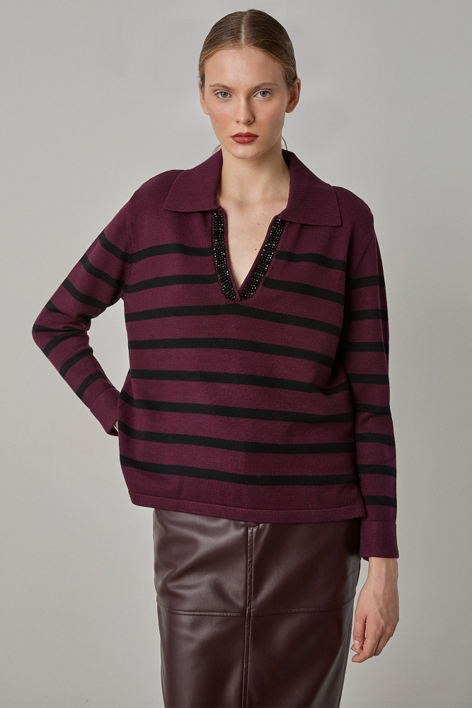 V neck ριγέ πουλόβερ