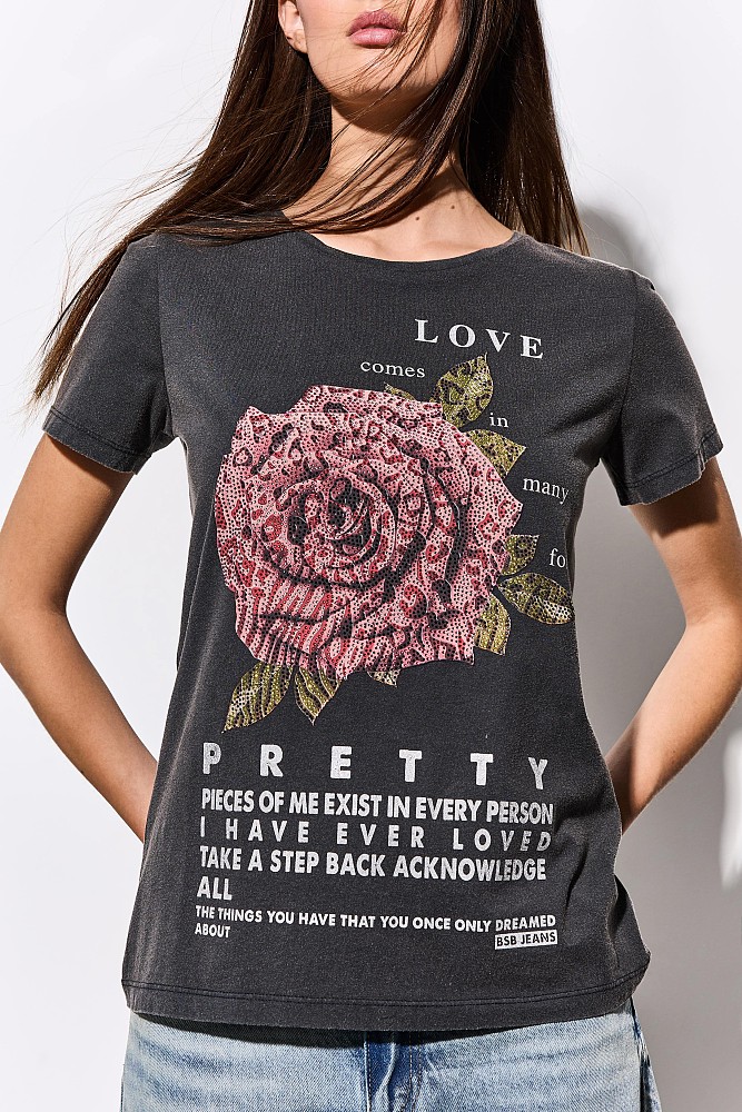 T-shirt με τύπωμα και στρας