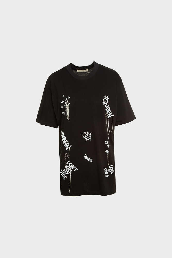 Oversized t-shirt με τύπωμα και στρας