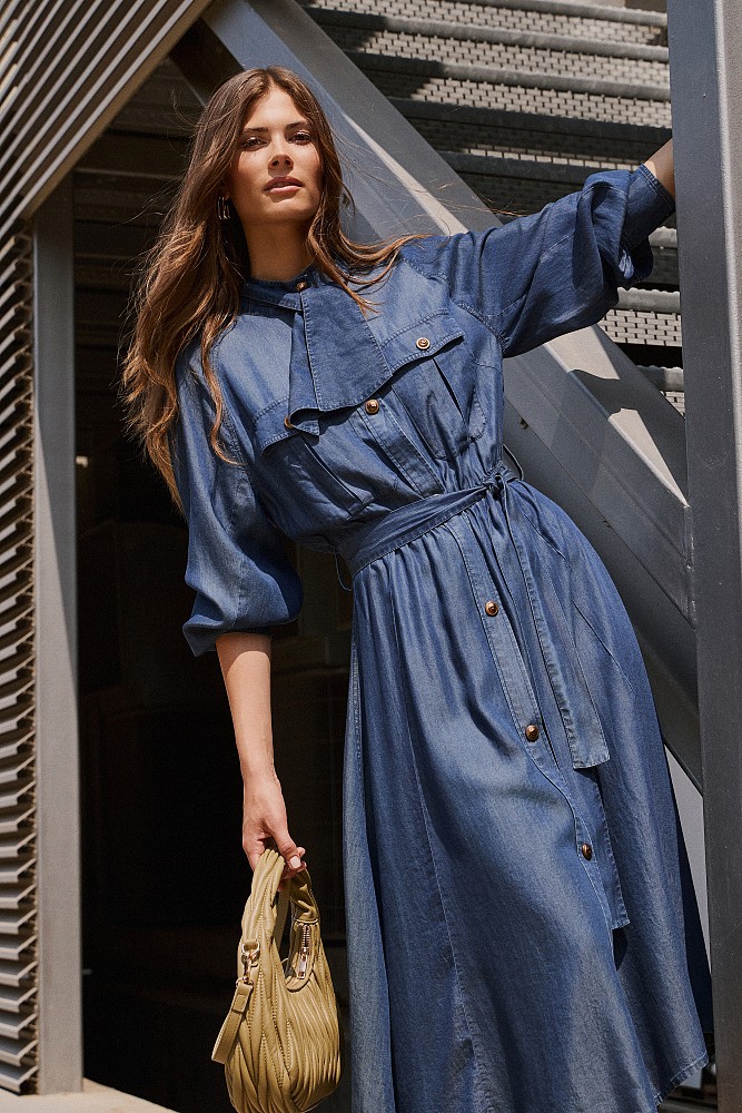 Μάξι σεμιζιέ denim φόρεμα