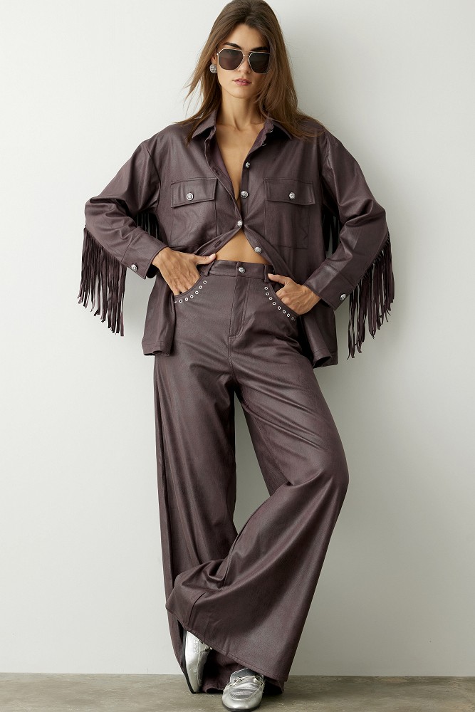 Leather look παντελόνι καμπάνα
