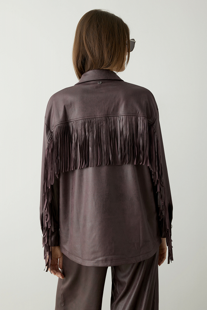 Leather look πουκάμισο με κρόσια
