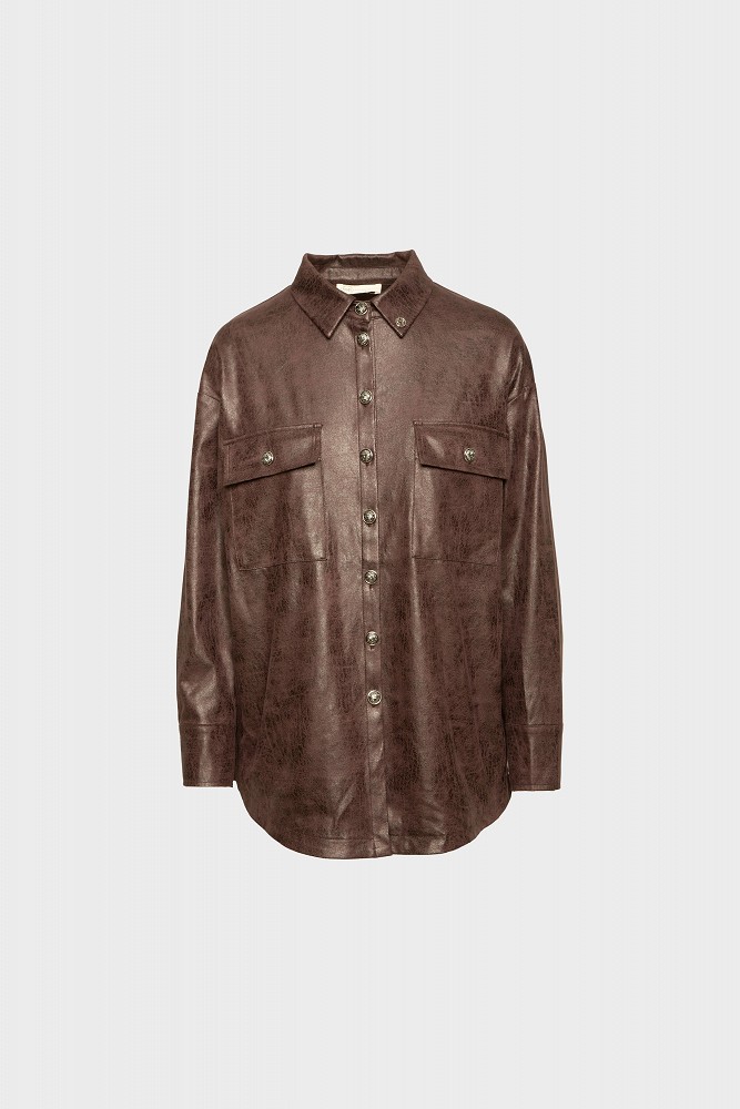 Leather look πουκάμισο με κρόσια