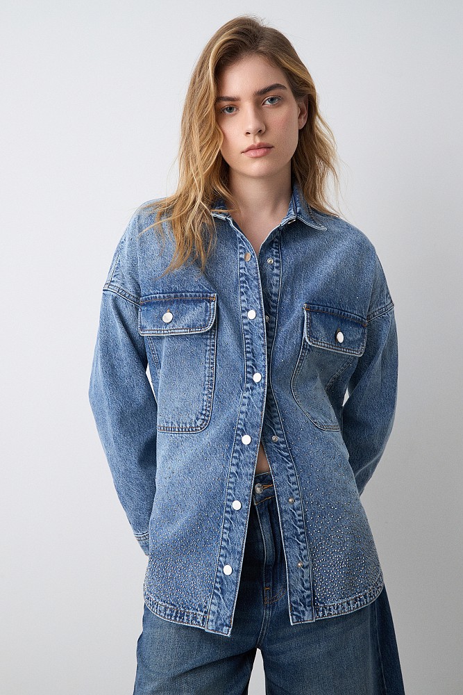 Denim overshirt με στρας
