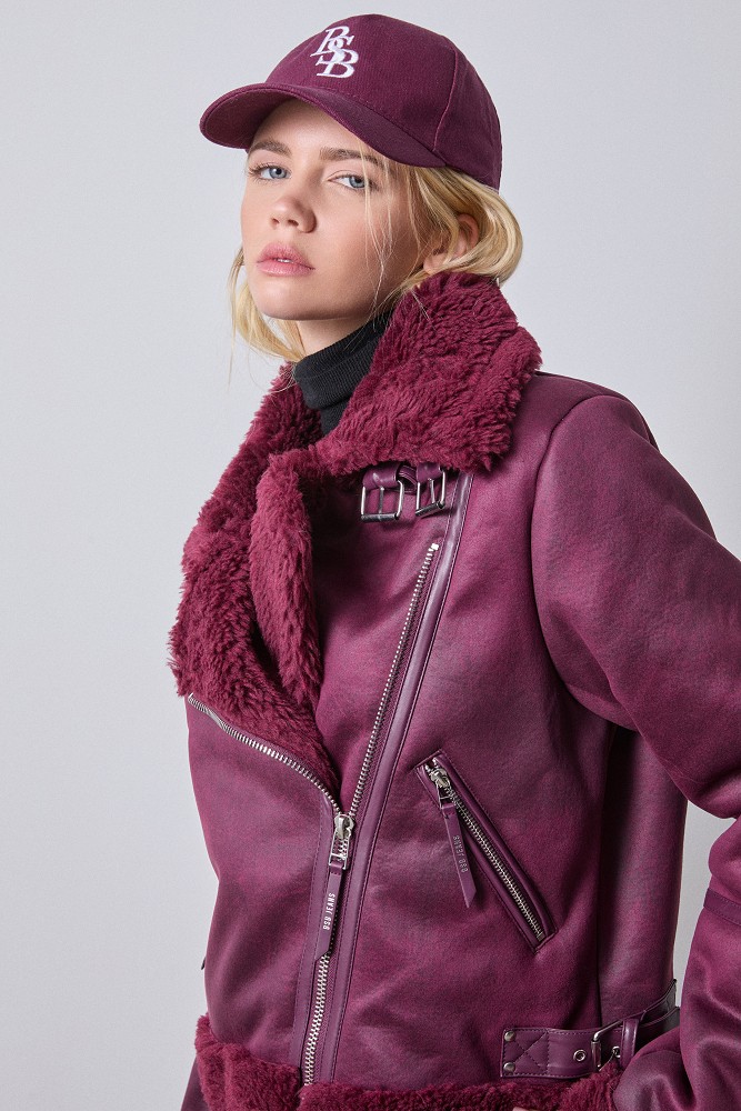 Leather look τζάκετ με γούνα