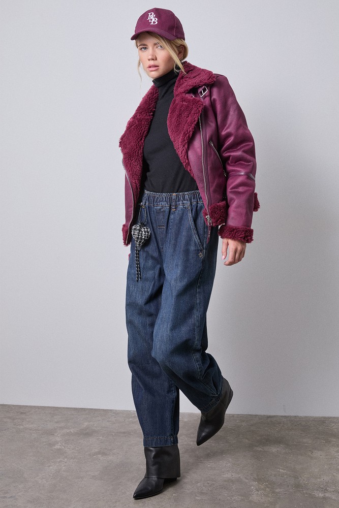 Leather look τζάκετ με γούνα