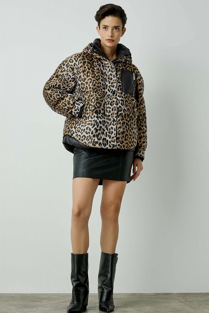 Animal print puffer μπουφάν