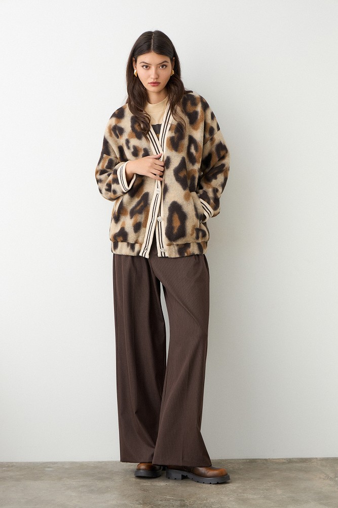 Oversized animal print bomber τζάκετ