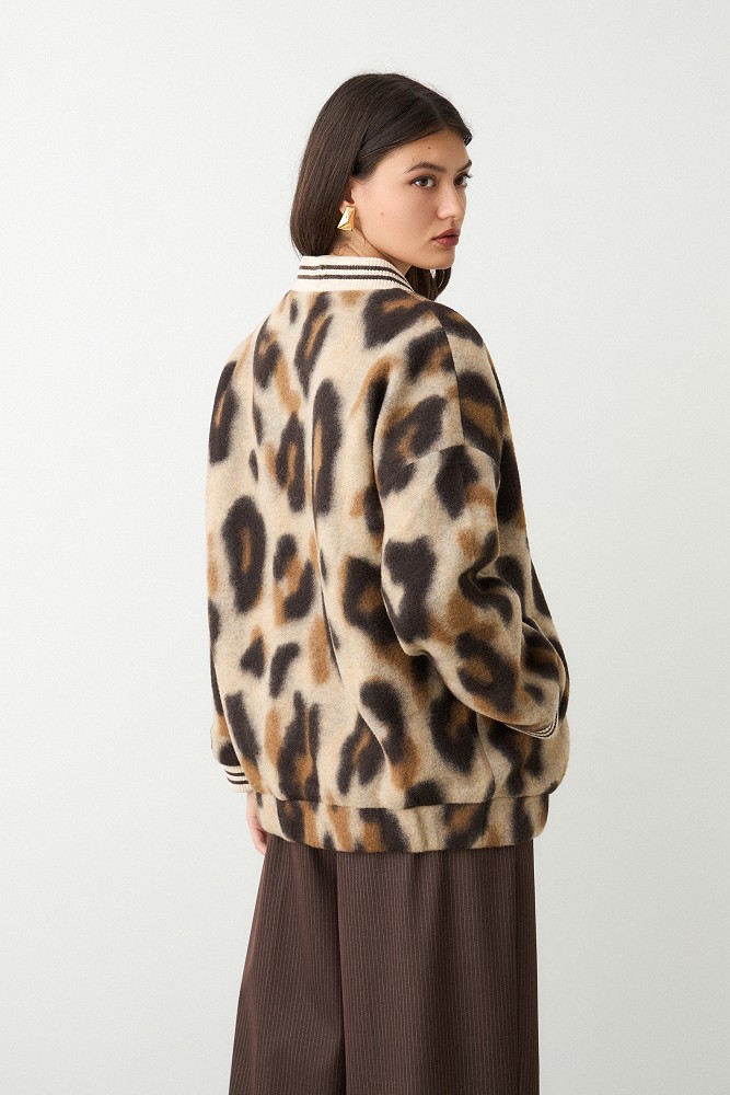 Oversized animal print bomber τζάκετ