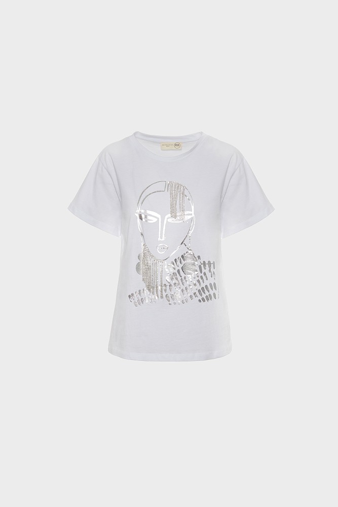 T-shirt με τύπωμα και κρεμαστά στρας