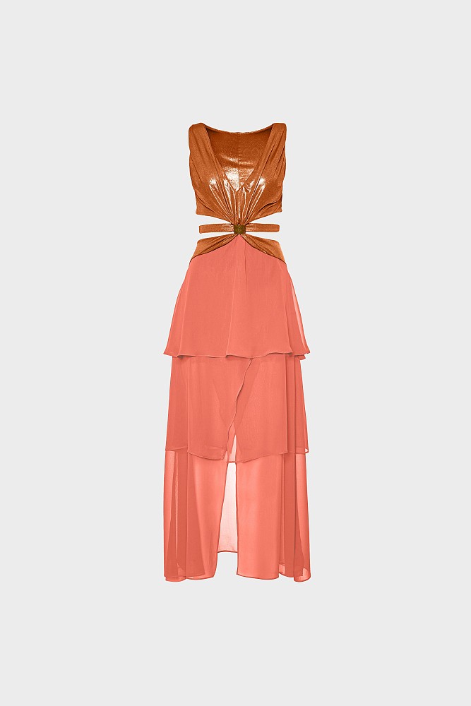 Μάξι φόρεμα με cut-out και βολάν - Gold label