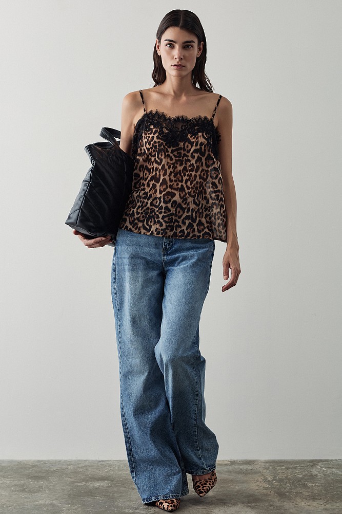 Animal print τοπ με δαντέλα