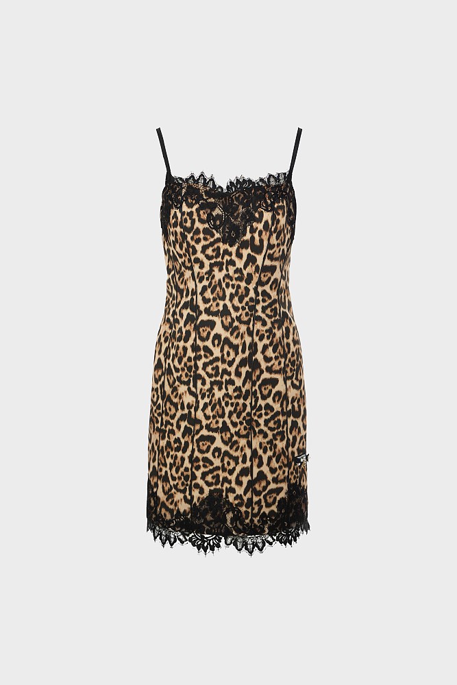 Μίνι animal print φόρεμα με δαντέλα