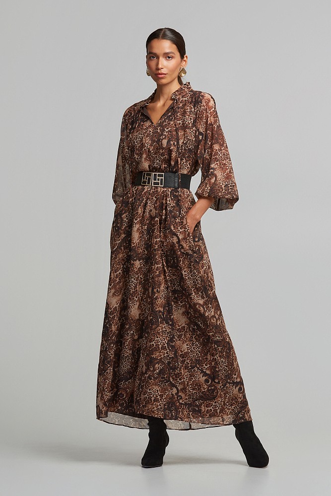 Animal printed μάξι φόρεμα με τσέπες