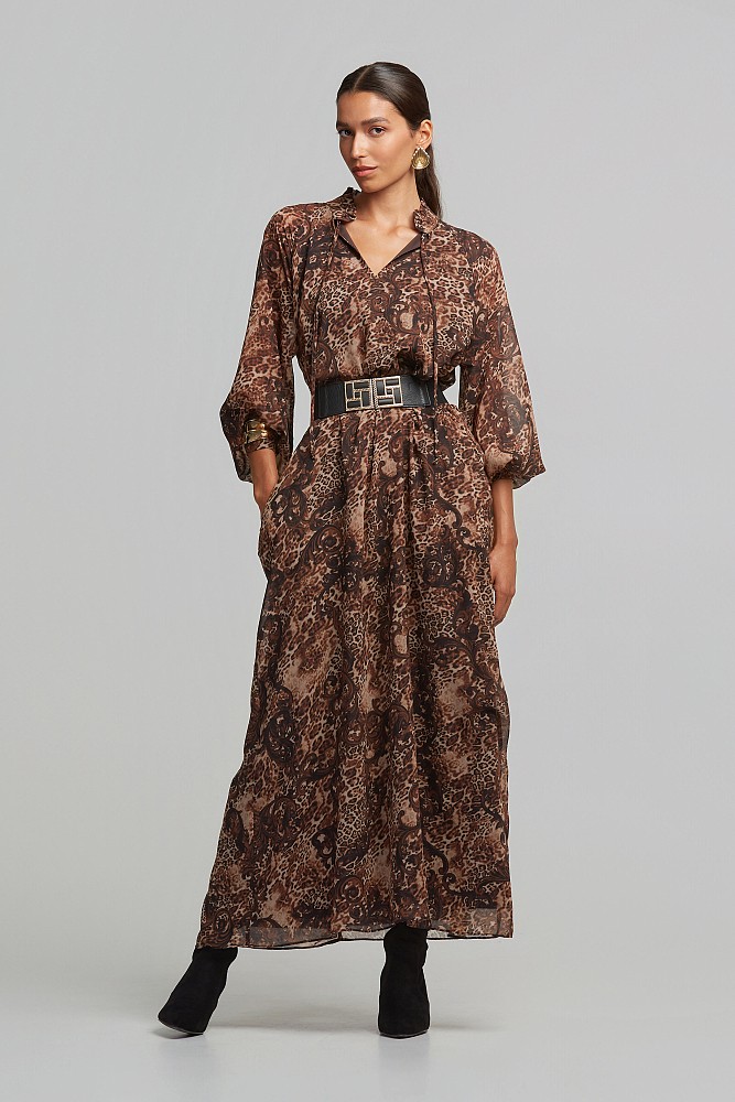 Animal printed μάξι φόρεμα με τσέπες