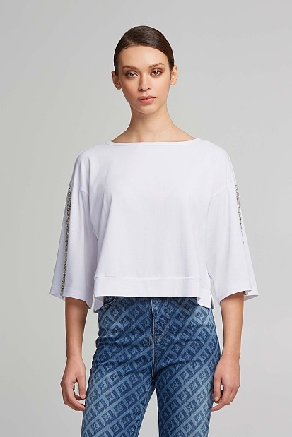 T-shirt με μανίκια διακοσμημένα με κρύσταλλα
