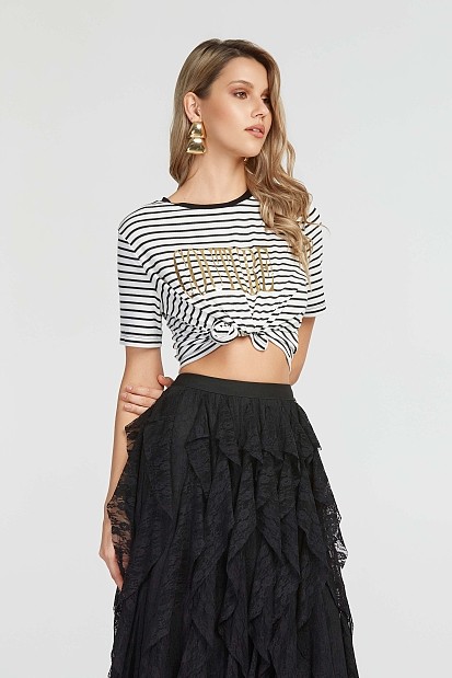 Crop top ριγε με foil τύπωμα