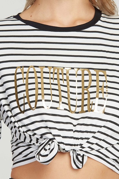Crop top ριγε με foil τύπωμα