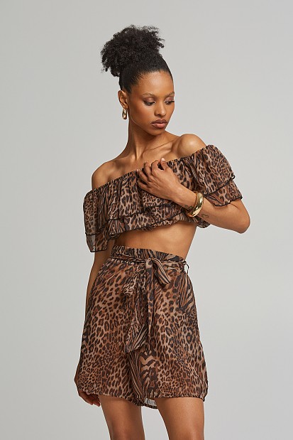 Off shoulder λέοπαρ μπλούζα