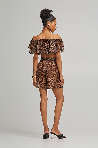 Off shoulder λέοπαρ μπλούζα