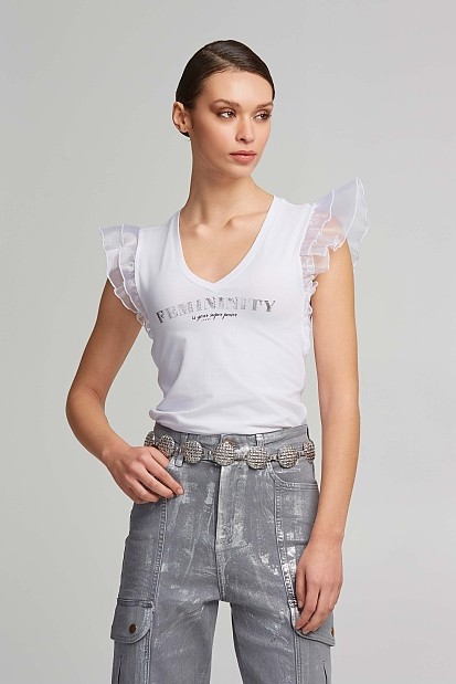 T-shirt με στάμπα και βολάν