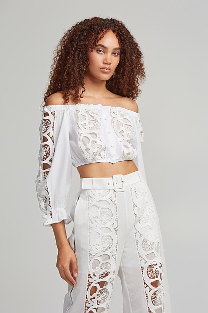 Έξωμη μπλούζα broderie anglaise