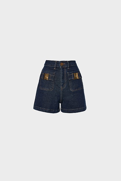Denim Σορτς με μεταλλικές λεπτομέρειες