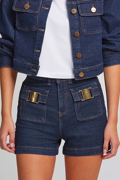 Denim Σορτς με μεταλλικές λεπτομέρειες