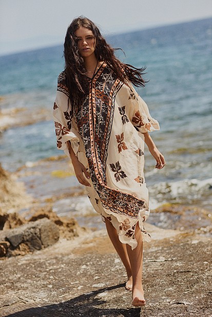 Μάξι εμπριμέ V-neck καφτάνι