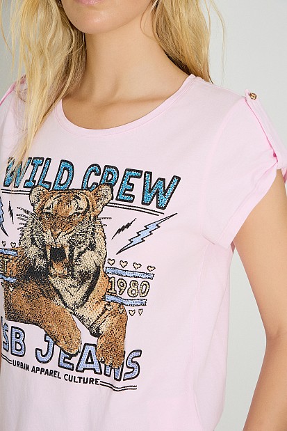 T-shirt με στάμπα και στρας