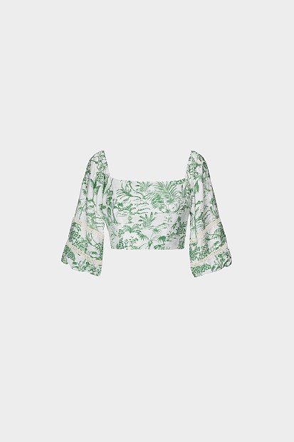 Εμπριμέ κροπ τοπ με έξω ώμους