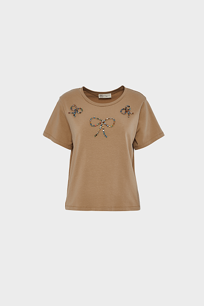 T-shirt με φιόγκους από στρας