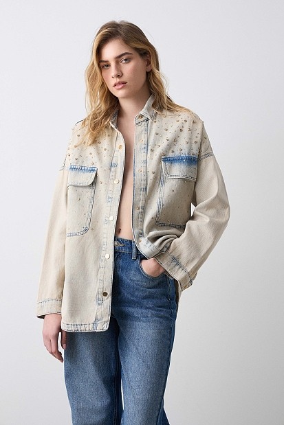 Overshirt denim με στρας
