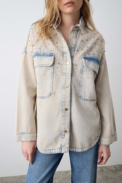 Overshirt denim με στρας