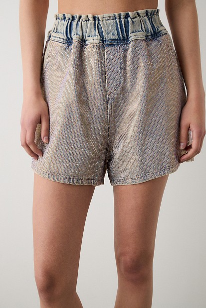 Denim σορτς all over στρας