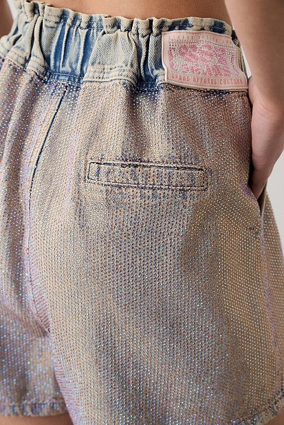 Denim σορτς all over στρας