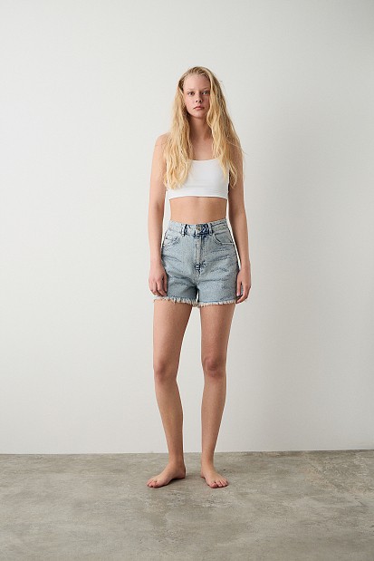 Maya denim σορτς με στρας
