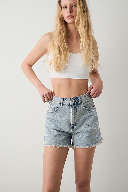 Maya denim σορτς με στρας